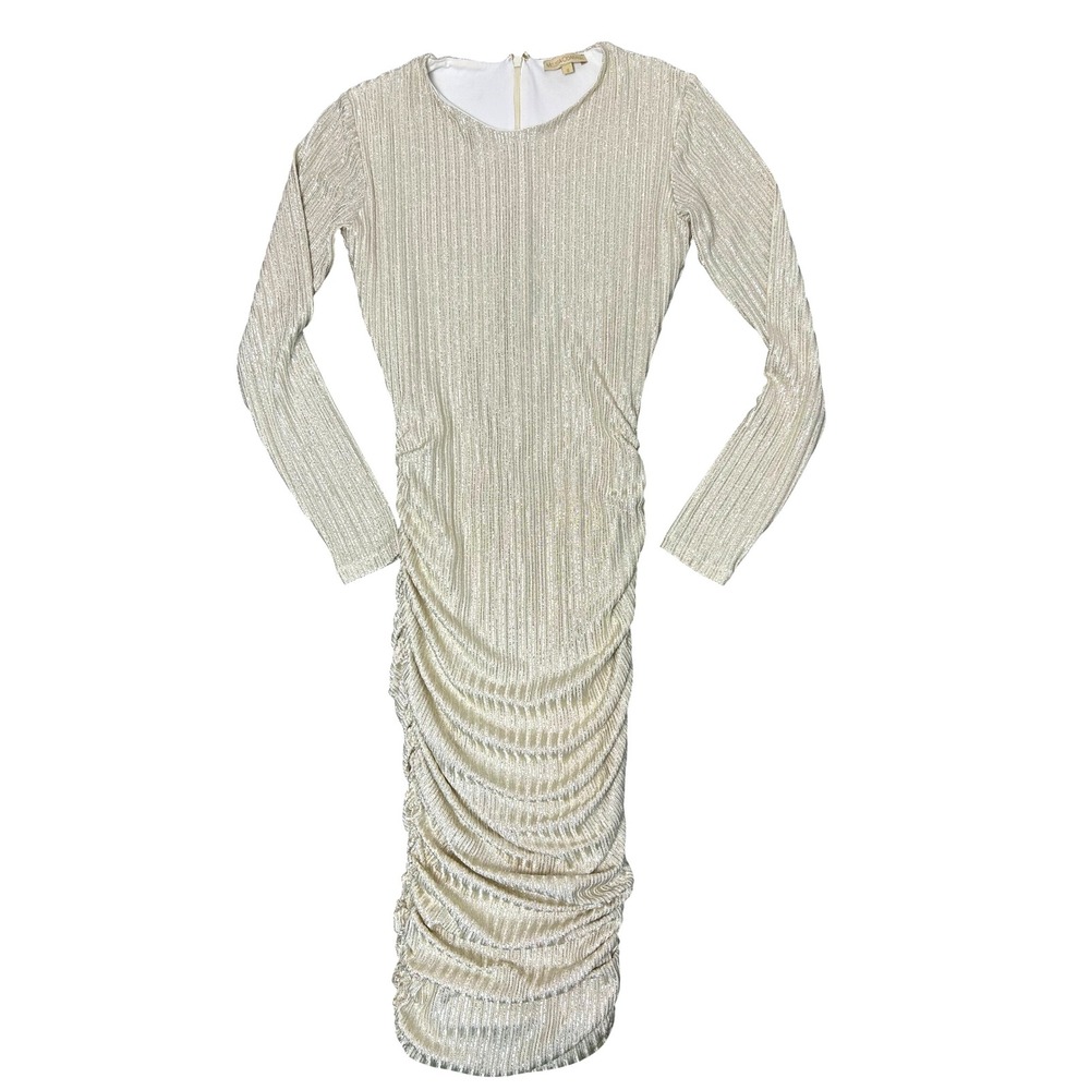 Melissa Odabash Dress Long Sleeve Mini Ruched‎ Bodycon Champagne Gold Small